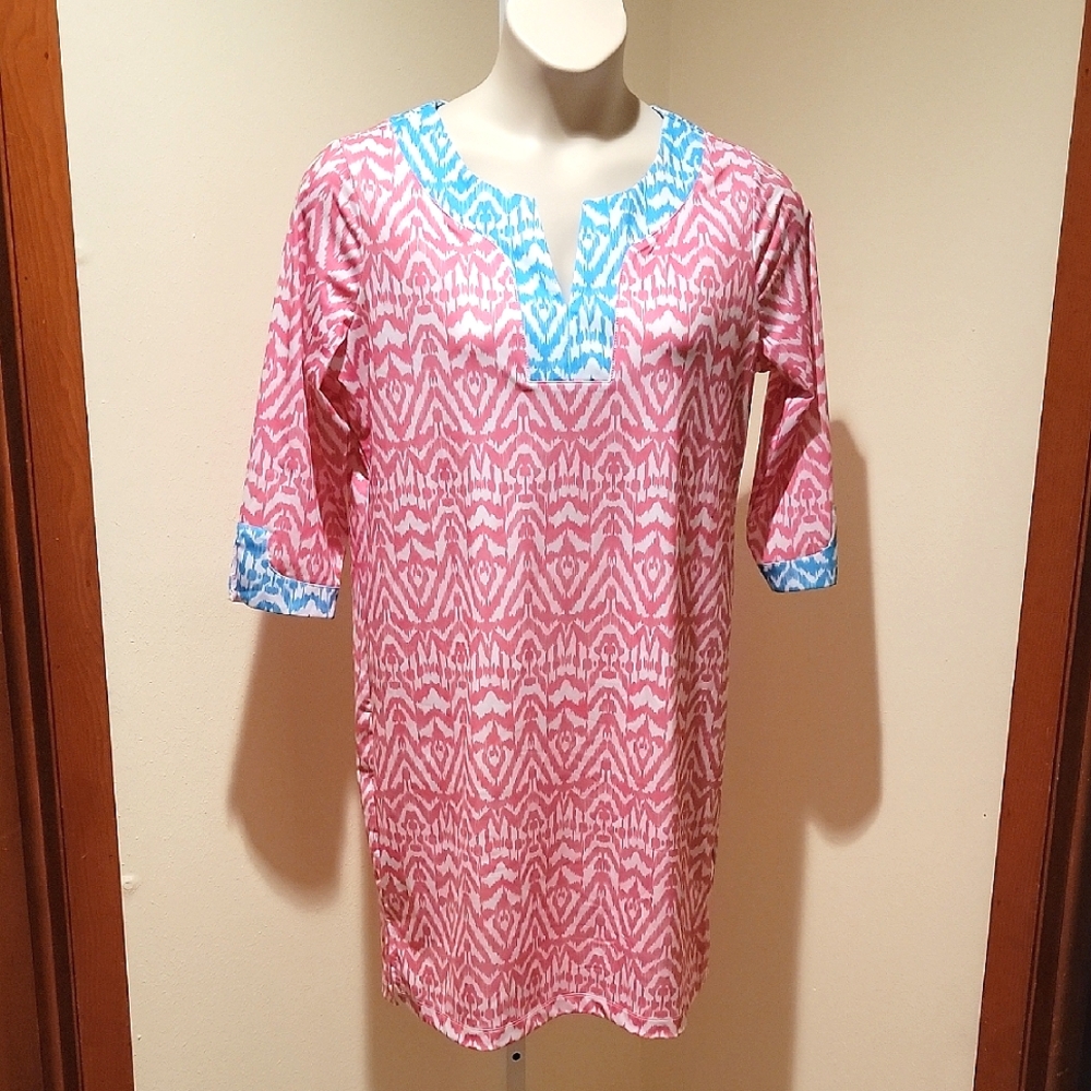 CARIBBEAN JOE PINK AND BLUE PATTERN DRESS
